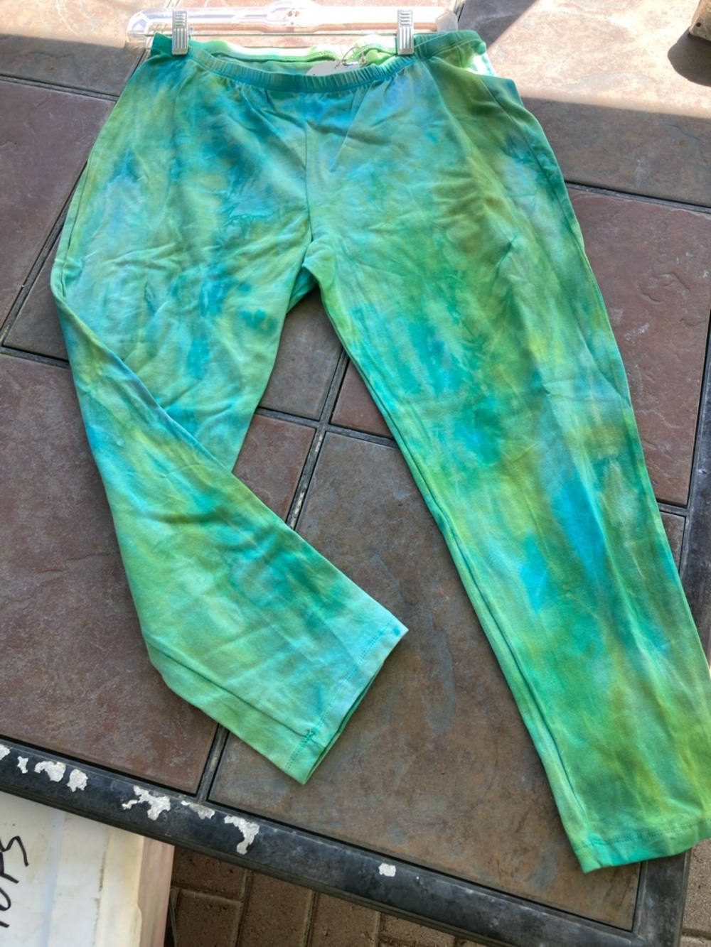 Hand Crafted Green & Blue Tie-Dye Leggings